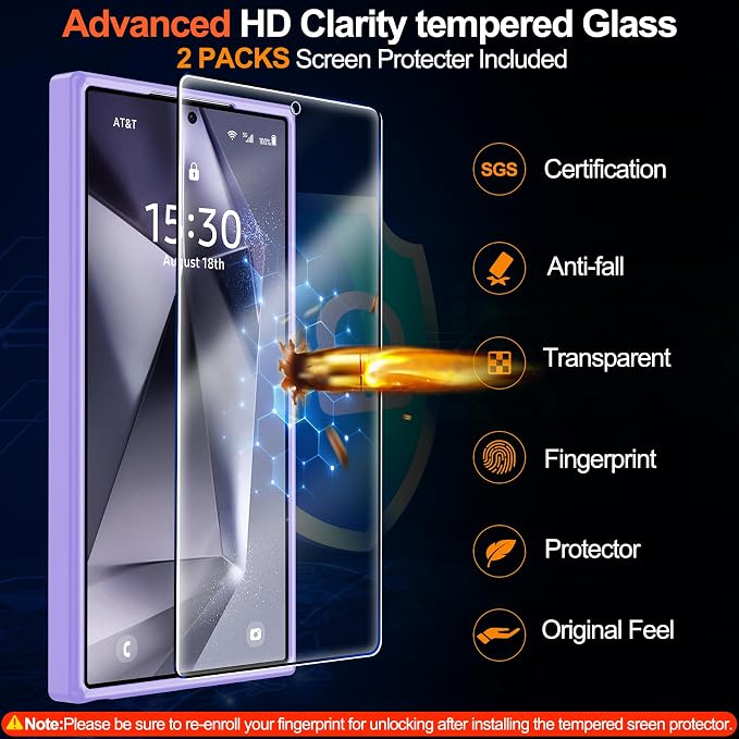 MOZOTER for Samsung Galaxy S24 Ultra Case,[Compatible with MagSafe] Purple | [12Ft Military Dropproof][2*Screen Protector]Translucent Anti-Slip Back Slim Shockproof Case for S24 Ultra-Purple