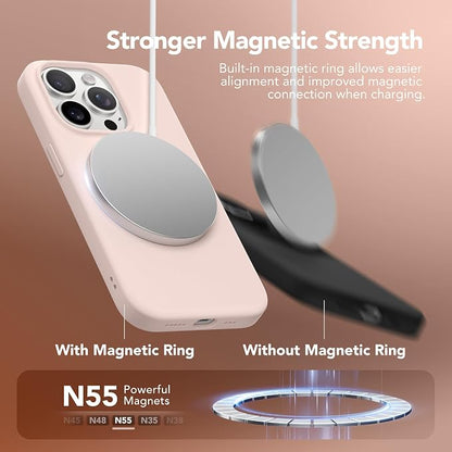 GONEZ Magnetic for iPhone 15 Pro Case, Compatible with MagSafe, [Screen Protector + Camera Lens Protector], Silicone Shockproof Anti-Scratch Protective Phone Case 6.1 inch, Pink