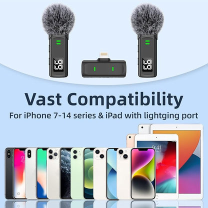 Wireless Lavalier Microphone for iPhone 14/13/12/11, Mini Phone Microphone for Video Recording, Vlogging, Live Streaming with Noise Cancellation, 35H Charging Case, 75FT Transmission