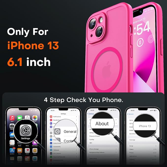 TOCOL for Phone 13 Case, Compatible with Magsafe Charger, Full Camera Protection, Drop Protection, Translucent Matte Phone Case for iPhone 13 6.1 inch (Hot Pink)