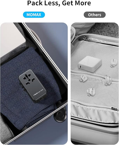 MOMAX 100W Universal Travel Adapter, 5-in-1 GaN International Power Adapter for Laptop, Phone, 2 USB-C PD & 2 USB-A QC Wall Charger, European Travel Plug Adapter for UK/US/AUS/JP, Travel Essentials