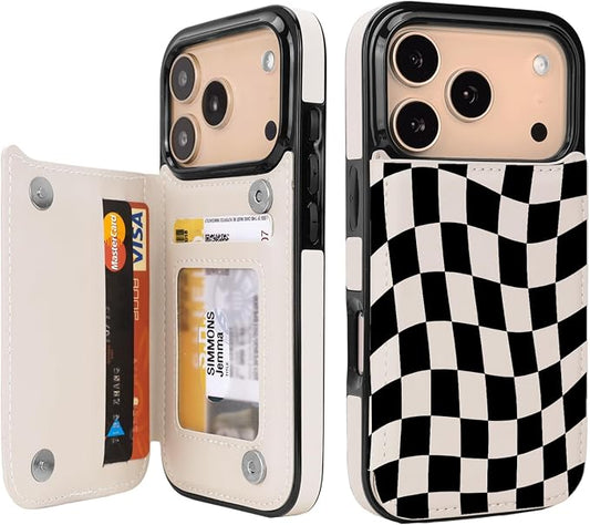 uCOLOR for iPhone 17 Pro Wallet Case with Card Holder PU Leather RFID Blocking Design iPhone 17 Pro flip case for Women Men Magnetic Clasp Kickstand Design 6.3 inch (Dune Mirage Checkboard)