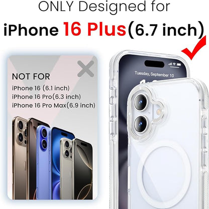 3 in 1 for iPhone 16 Plus Case Clear Bumper | with MagSafe,Screen Protector *1 & Camera Lens Protector*1, Shockproof Guard Corners, Military-Grade Protection