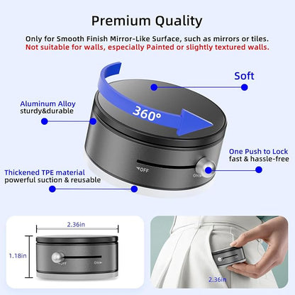 pop-tech Magnetic Vacuum Suction Mirror Phone Holder (Smooth Mirror Surface Only), Gym Bathroom Kitchen Shower Phone Mount for Magsafe iPhone Android Makeup, Selfies, Videos
