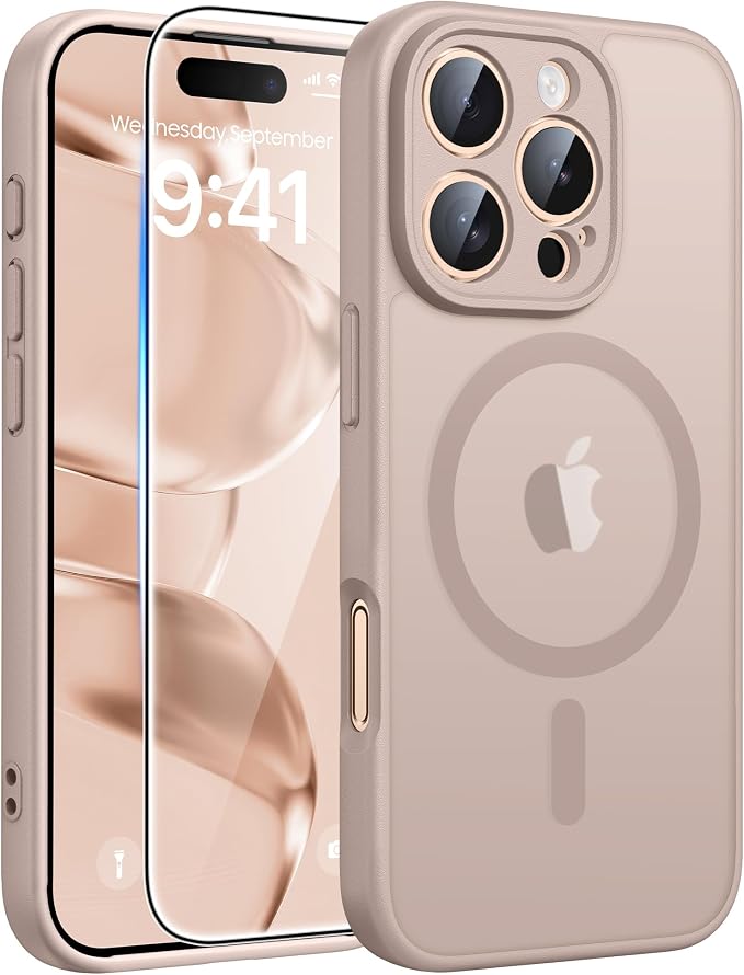 FNTCASE for iPhone 16 Pro Case: [Compatible with Magsafe] Translucent Matte Cases with [Full Camera Protection] [Screen Protector] Military Grade Shockproof Protective Phone Cover - Desert Gold