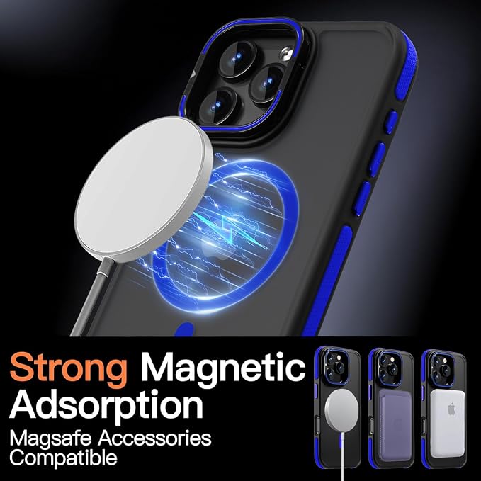 Magnetic case for iPhone 16 Pro [10Ft Military-Grade Protection] Built-in Camera Stand Phone case, Compatible with fit MagSafe Shockproof Slim Thin Cover 6.3 inch,Blue Bumper Stand