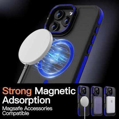 Magnetic case for iPhone 16 Pro [10Ft Military-Grade Protection] Built-in Camera Stand Phone case, Compatible with fit MagSafe Shockproof Slim Thin Cover 6.3 inch,Blue Bumper Stand