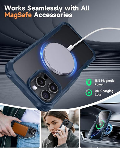 seacosmo for iPhone 16 Pro Max Case, Full Body Bumper with Built-in 9H Tempered Glass Screen and Camera Lens Protector, Compatible with MagSafe, Shockproof 16 Pro Max Phone Case, 6.9", Blue