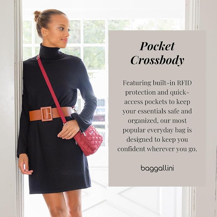 Baggallini Pocket Crossbody Bags for Women 8x8 Small Lightweight Durable Water-resistant Travel Purse W/Rfid