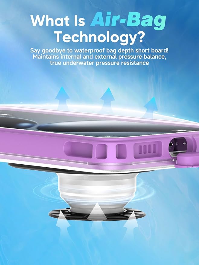 APRUT Waterproof Phone Pouch Case 7.5", 2025 Upgraded IPX8 Waterproof Phone Case for Snorkeling, Universal Fit for iPhone 16 Pro Max 15 14 13, Galaxy S25, Beach Vacation Essentials (Purple)