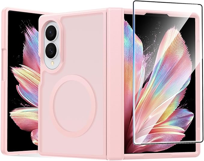 FNTCASE for Samsung Galaxy Z Fold 8 Case, Fit for Magsafe, Hinge Protection | Screen Protector, Translucent Matte Magnetic Back, 18FT Military Grade Drop Proof, Protective Phone Cover, Light Pink