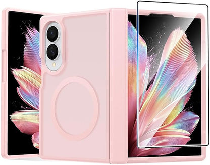 FNTCASE for Samsung Galaxy Z Fold 8 Case, Fit for Magsafe, Hinge Protection | Screen Protector, Translucent Matte Magnetic Back, 18FT Military Grade Drop Proof, Protective Phone Cover, Light Pink