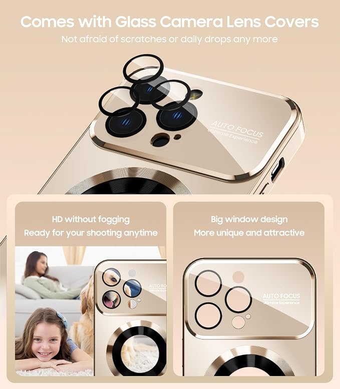 Magnetic for iPhone 15 Pro Max Case, Compatible with MagSafe, Built-in Camera Lens Protector, Logo View, Military Grade Drop Proof Phone Cover, Desert Titanium