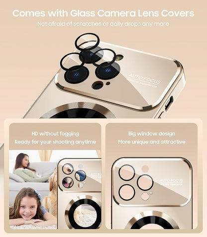 Magnetic for iPhone 15 Pro Max Case, Compatible with MagSafe, Built-in Camera Lens Protector, Logo View, Military Grade Drop Proof Phone Cover, Desert Titanium