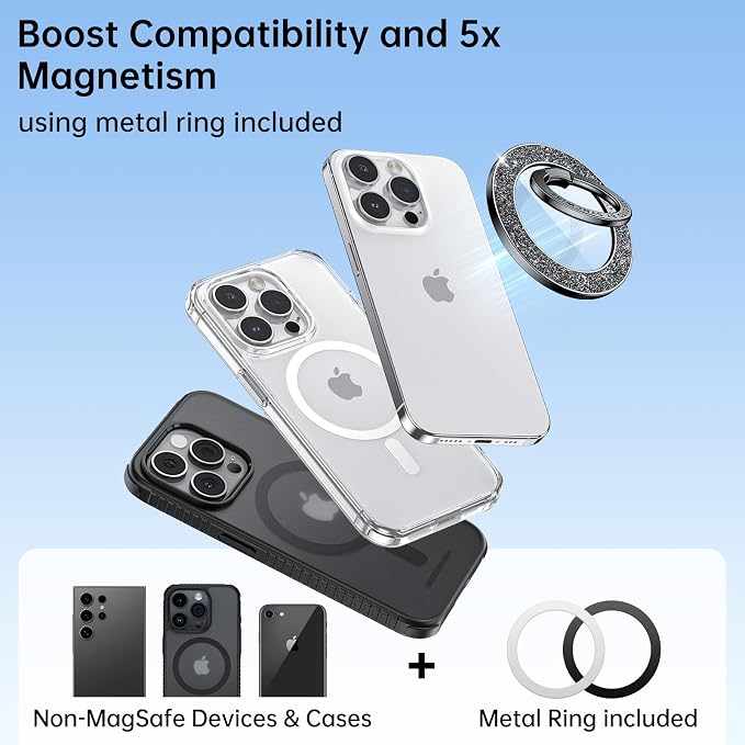 Syncwire Magnetic Phone Grip for MagSafe, Sparkle Ring Holder, Rotatable Kickstand Bling Ring Stand Removable MagSafe Accessories for iPhone 17 Pro Max 16 15 14 13, Android, Samsung etc.