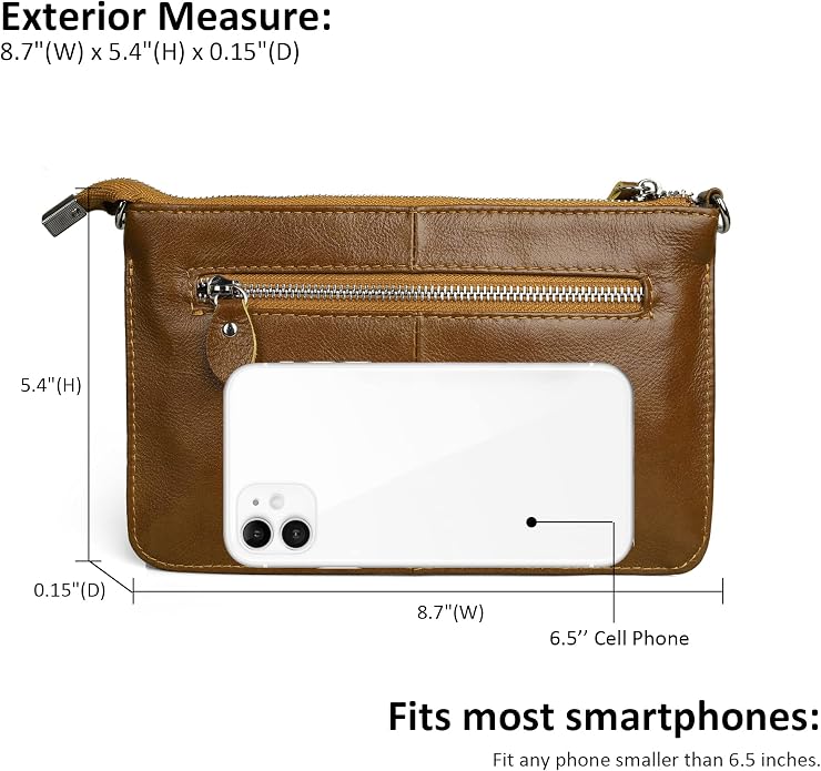 befen Genuine Leather Wristlet Clutch Wallet Purses Small Crossbody Bags for Women with RFID Blocking Card Slots