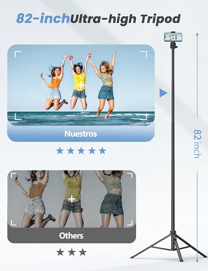86'' Phone Tripod & Selfie Stick, Tripod for iPhone with Detachable Remote, Portable Phone Tripod Stand for Video Recording, Travel Tripod for Cell Phone, Compatible with Smartphones, DSLR