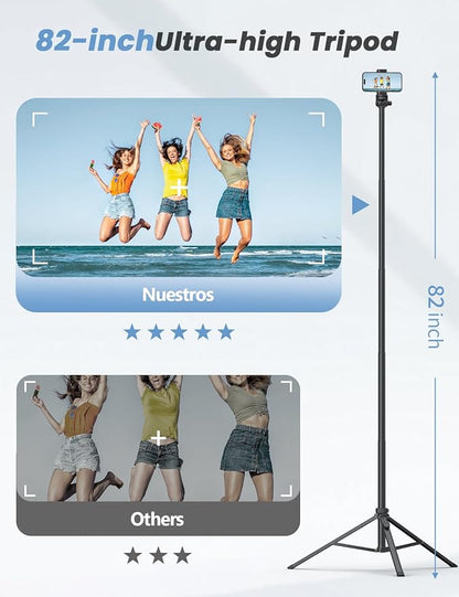 86'' Phone Tripod & Selfie Stick, Tripod for iPhone with Detachable Remote, Portable Phone Tripod Stand for Video Recording, Travel Tripod for Cell Phone, Compatible with Smartphones, DSLR