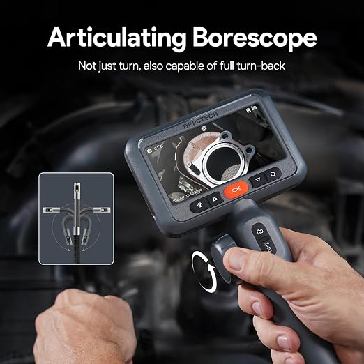 DEPSTECH 10FT Articulating Endoscope Camera with Light: Dual Lens Industrial Borescope with 4.5" Screen and Flexible Cable, Video Inspection Snake Scope Camera Tool for Wall, Auto, Pipe, Mechanics