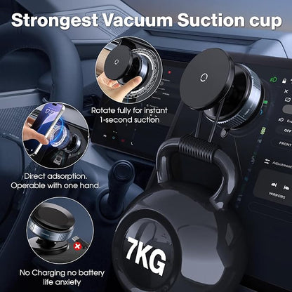 360° Rotatable Vacuum Magnetic Phone Holder, Adjustable Hands-Free Suction Cup Car Phone Mount for Car/Gym/Mirror/Smooth Surface, Compatible with iPhone Android and All Smartphones