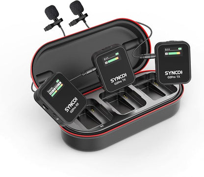 SYNCO G2(A2) Pro Dual Wireless Lavalier Mic with Charging Case 48KHz 24Bit for Vlogging Live Streaming Interviews Lapel Microphone 656FT for Camera Smartphone Tablet