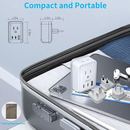 VINTAR Israel Adapter Plug Kit, UK Adapters for Travel with 3 USB Ports (2 USB C) and 2 American Outlets, Type C,G,H Swap&Adapt Attachments, Adapter for Europe and UK Israel Ireland Iceland
