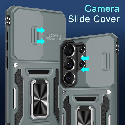 DEERLAMN Case for Samsung Galaxy S26 Ultra 6.9-Inch with Slide Camera Cover+Screen Protector(1 Pack), Rotated Ring Kickstand Military Grade Shockproof Protective Cover-Grey
