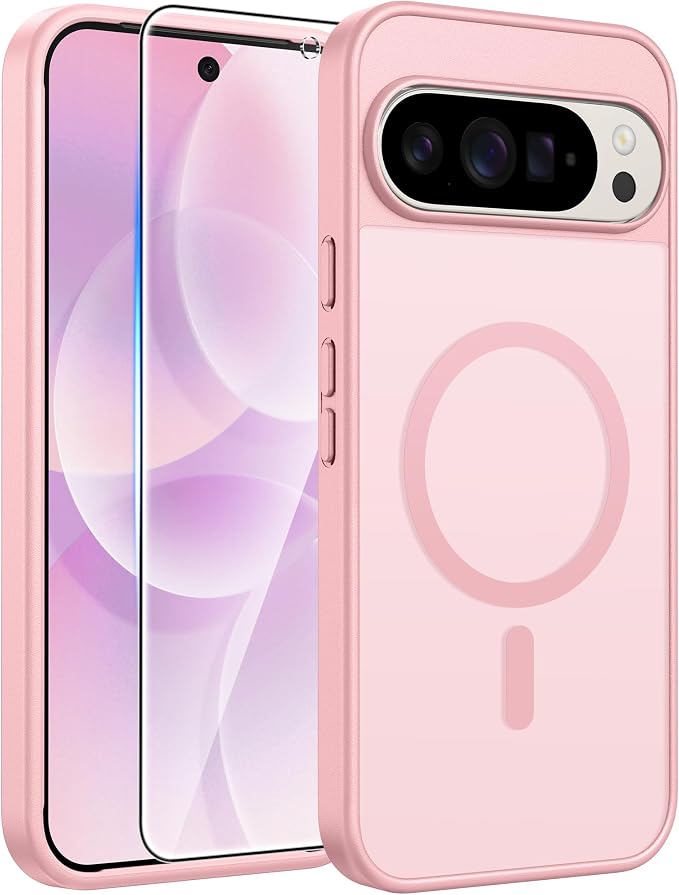 FNTCASE for Google Pixel 10 Pro Case: for Pixel 10 Case [Fit for Magsafe] Translucent Matte Cases with [Screen Protector] Military Grade Shockproof Protective Magnetic Phone Cover (6.3inch - Pink)