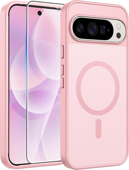 FNTCASE for Google Pixel 10 Pro Case: for Pixel 10 Case [Fit for Magsafe] Translucent Matte Cases with [Screen Protector] Military Grade Shockproof Protective Magnetic Phone Cover (6.3inch - Pink)