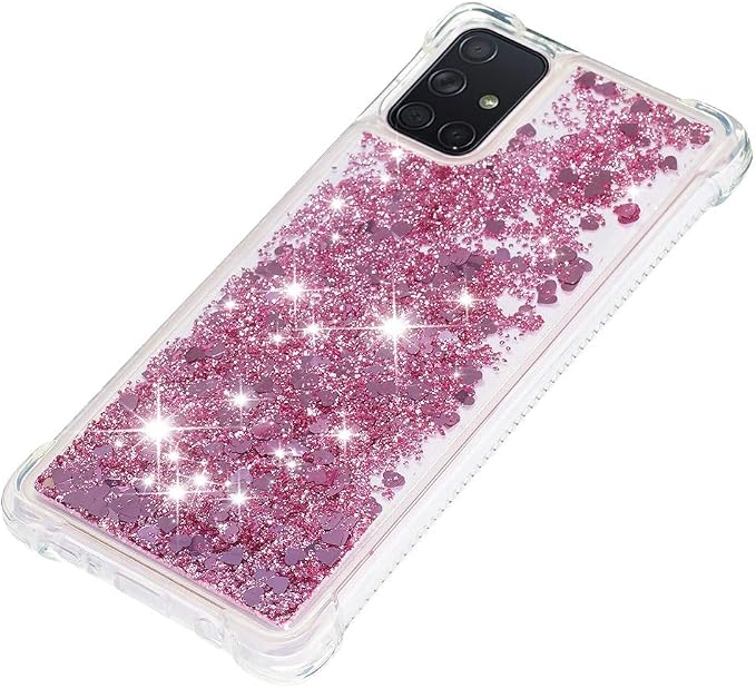 Bumper Case für Galaxy A71 Bling Rose Gold, Women Girls Liquid Protective Cover TPU Silicone Bumper Phone Case Glitter Floating Quicksand Shell Shockproof Scratch Compatible with Samsung Galaxy A71
