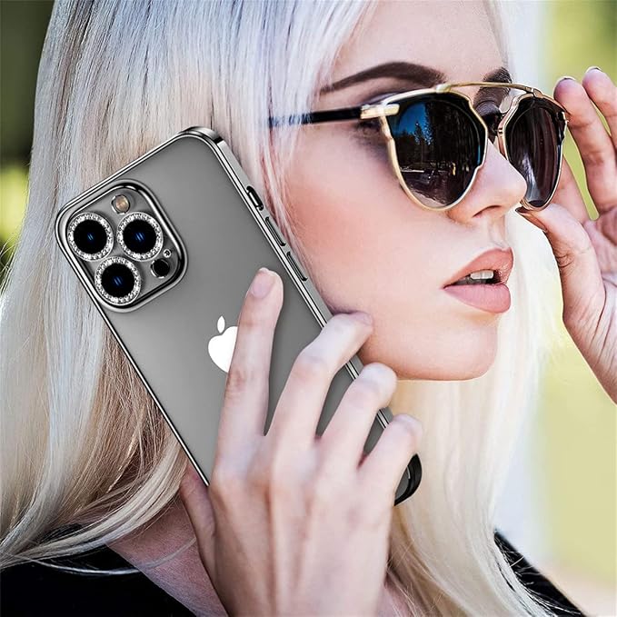Suoman 3-Pack for iPhone 12 Pro Max Camera Lens Protector, 9H Tempered Glass, [Does not Affect Night Shots] Metal Frosted Independent Protective Cover - Diamonds-Black