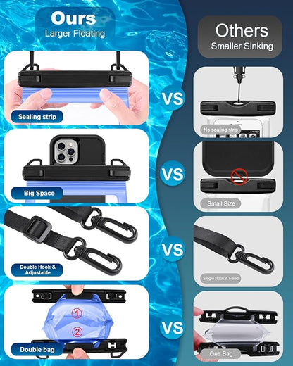 Large Waterproof Phone Pouch Floating, Waterproof Phone Case for iPhone 14 15 Pro Max 13 Plus 12 11 Samsung S23 Ultra S22 up to 8.5'', IPX8 Water Proof Phone Dry Bag for Swimming Kayaking Vacation