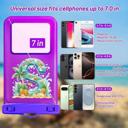 Personalized Initial Waterproof Phone Pouch Case - IPX8 Cellphone Dry Bag with Lanyard for iPhone 16/15/14/13/12 Pro Max (6.1–6.9"), Beach & Cruise Ship Essentials with Monogrammed Design (Purple, S)