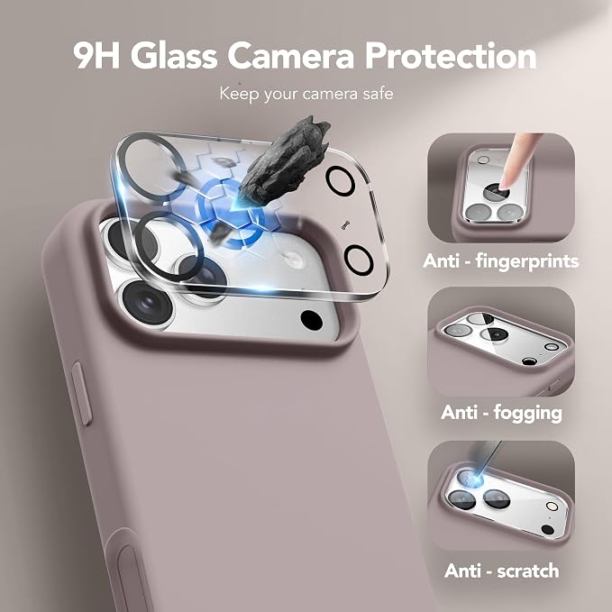 GONEZ Magnetic for iPhone 17 Pro Case, Compatible with MagSafe, [Screen Protector + Camera Lens Protector], Liquid Silicone Anti-Scratch Shockproof Protective Phone Case 6.3 inch, Light Taro