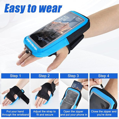Phone Holder for Running, Running Armband Phone Holder with Carabiner, Phone Armbands for iPhone 17 16 15 14 13 12 11Pro Max & Galaxy S25/S24/S23, Cell Phone Armband Up to 6.8'' Phone (Blue)