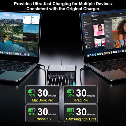 320W USB C Charger Block, Multi-port Fast USB Charging Station Dual PD 100W GaN Ⅲ Charging Station For Multiple Devices, Laptop Charger Adapter Compatible with MacBook, DELL, iPad, iPhone, Samsung etc