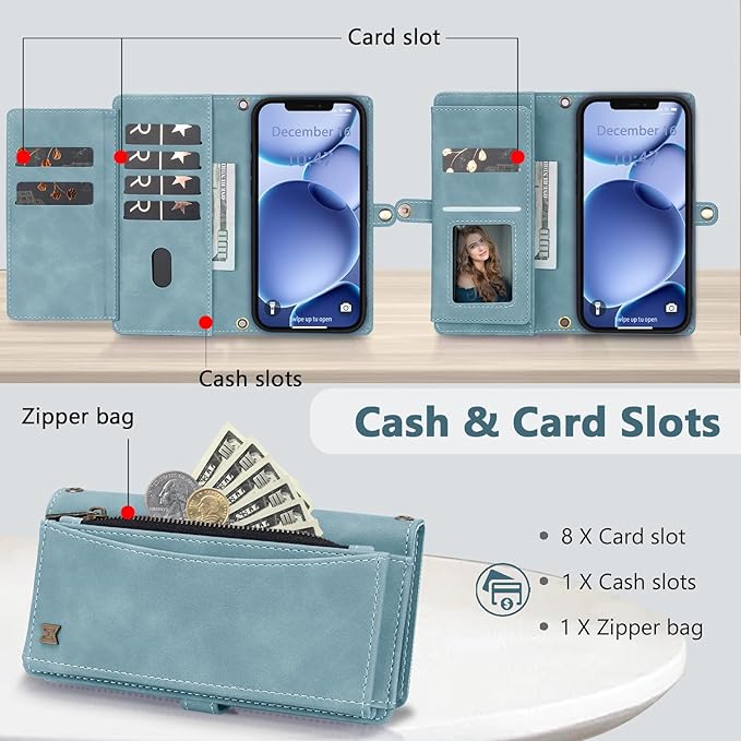 Wallet Case for iPhone 12 Pro Max with Card Holder/Crossbody Wallet/Strap| RFID Blocking | Magnetic | Kickstand | Detachable | PU Leather Phone Case for iPhone 12 Pro Max,6.7 in,Blue