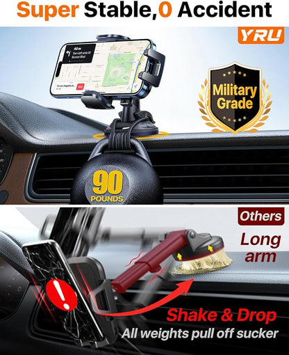 [Military-Grade Anti-Shake & 360° Rotatable Suction] 2026 Upgraded Car Phone Holder Mount【90+LBS Safest Strongest & Patent Certs】Dashboard Windshield Vent for iPhone 17 16 Pro Max Samsung,Matt Black