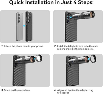 APEXEL 10X Tele-Macro Pro Dual Lens 2-in-1, Portable Clip-On Telephoto Macro Lens for Galaxy 25 Ultra, Pro Photography for Travel, Concert, Exploration