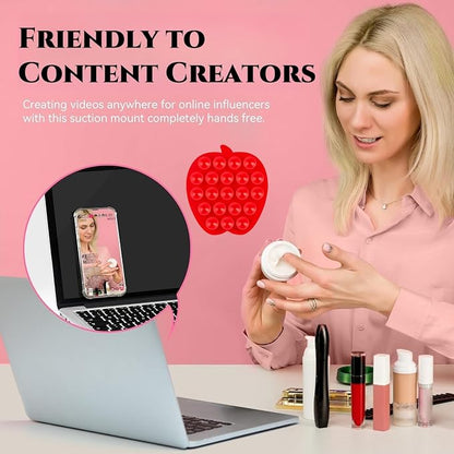 Silicone Phone Grip, 21 Suction Cups, Suitable for Selfies and Videos on Mirrors, bathrooms and Smooth Surfaces, Compatible with iPhone, Samsung(Apple Shaped, White)