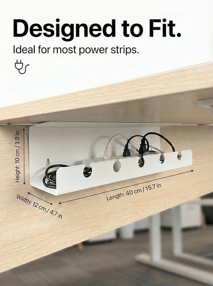Under Desk Cable Management Tray No Drill, Cord Organizer for Desk, Wire Organizer, Cable Tray for Home Office Standing Desk, Wire Managment, Cord Hider, Set of 2 pcs (White)