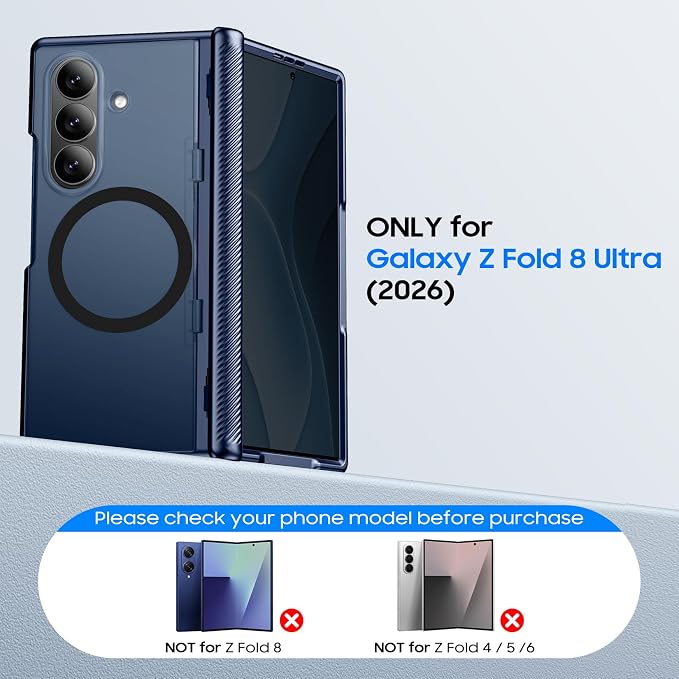 Red2Fire for Samsung Galaxy Z Fold 8 Ultra Case with Privacy Screen Protector, [Compatible with Magsafe], [Built-in Kickstand & Full Body Hinge Protection] Magnetic Slim Phone Case, Blue