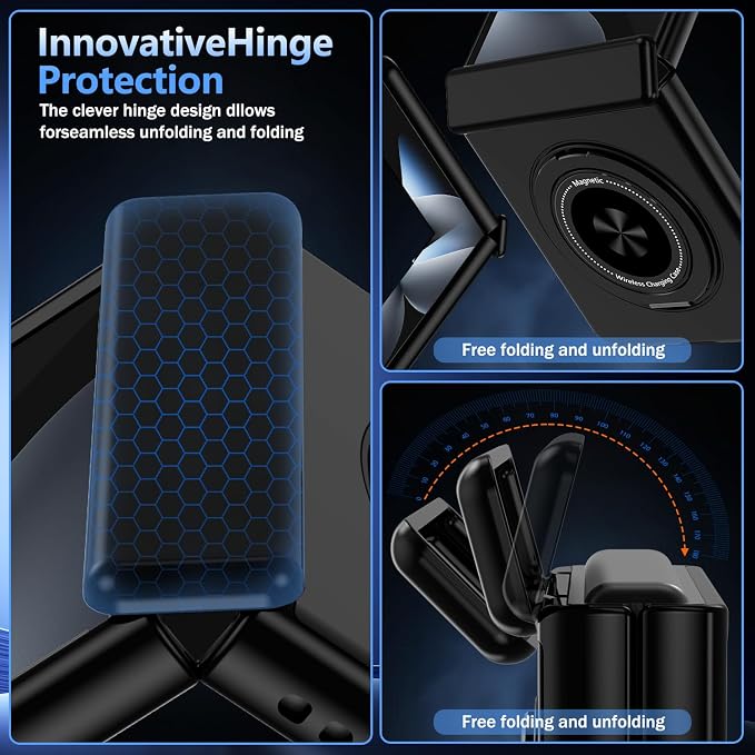 Hekodonk for Galaxy Z Flip 8 Case with 360 Rotatable Stand,[Compatible with MagSafe][Front Screen Protector],Magnetic Ring Holder with Hinge Protective Case for Samsung Z Flip 8,All Black