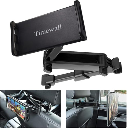 Timewall Car Headrest Tablet Mount, Backseat Seat Universal Cell Phone Holder 360 Swivel Rotating Angle Adjustable Stretchable for iPad iPhone, Samsung, Switch, 5-11" Tablet Phone Black