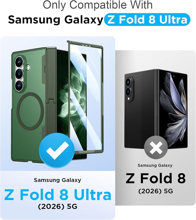 for Samsung Galaxy Z Fold 8 Ultra Case,[Compatible with MagSafe][Built-in HD Screen Protector & Kickstand][Hinge Protection] Translucent Matte Shockproof Phone Case for Z Fold 8 Ultra,Green