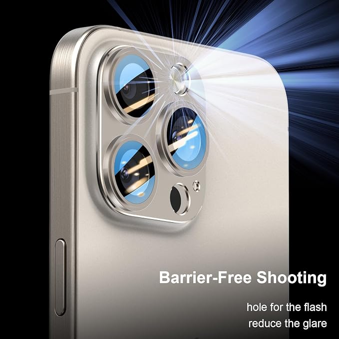 for iPhone 14/15/16 Pro & Pro Max Camera Lens Protector, Tempered Glass with Metal Alloy Frame,for protector de cámara iphone 16 pro max, iphone 16 pro camera protector, Titanium Natural