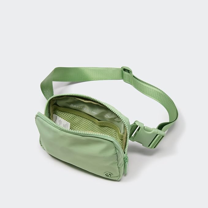 Pander Two Way Zipper Fanny Pack Nylon Everywhere Belt Bag for Women, Water Repellent Waist Packs, Crossbody Bags with Adjustable Strap. (Green Asparagus)