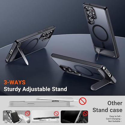 Temdan Designed for Samsung Galaxy S25 Ultra Case Magnetic,[Built in Hidden Kickstand][Military Grade Drop Protection] [Translucent Matte] Slim Thin Phone Case for Galaxy S25 Ultra Case 6.9"- Black