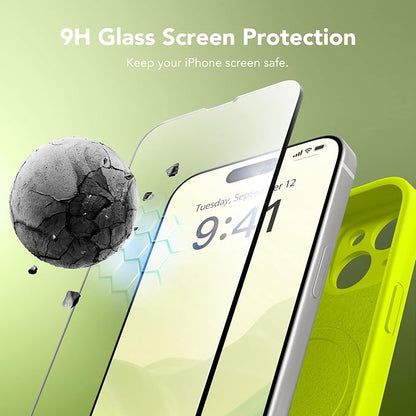 Magnetic for iPhone 15 Case, Compatible with MagSafe, [Screen Protector + Full Camera Protection], Silicone Shockproof Anti-Scratch Protective Phone Case for iPhone 15, Fluorescent Green