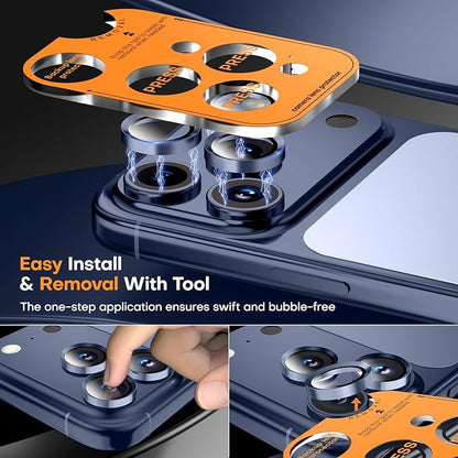 Camera Lens Protector for iPhone 17 Pro Max/17 Pro/16 Pro Max/16 Pro/15 Pro Max/15 Pro/14 Pro Max/14 Pro,Tempered Glass Metal Individual Camera Cover[Anti-drop] Case Friendly- Deep Blue